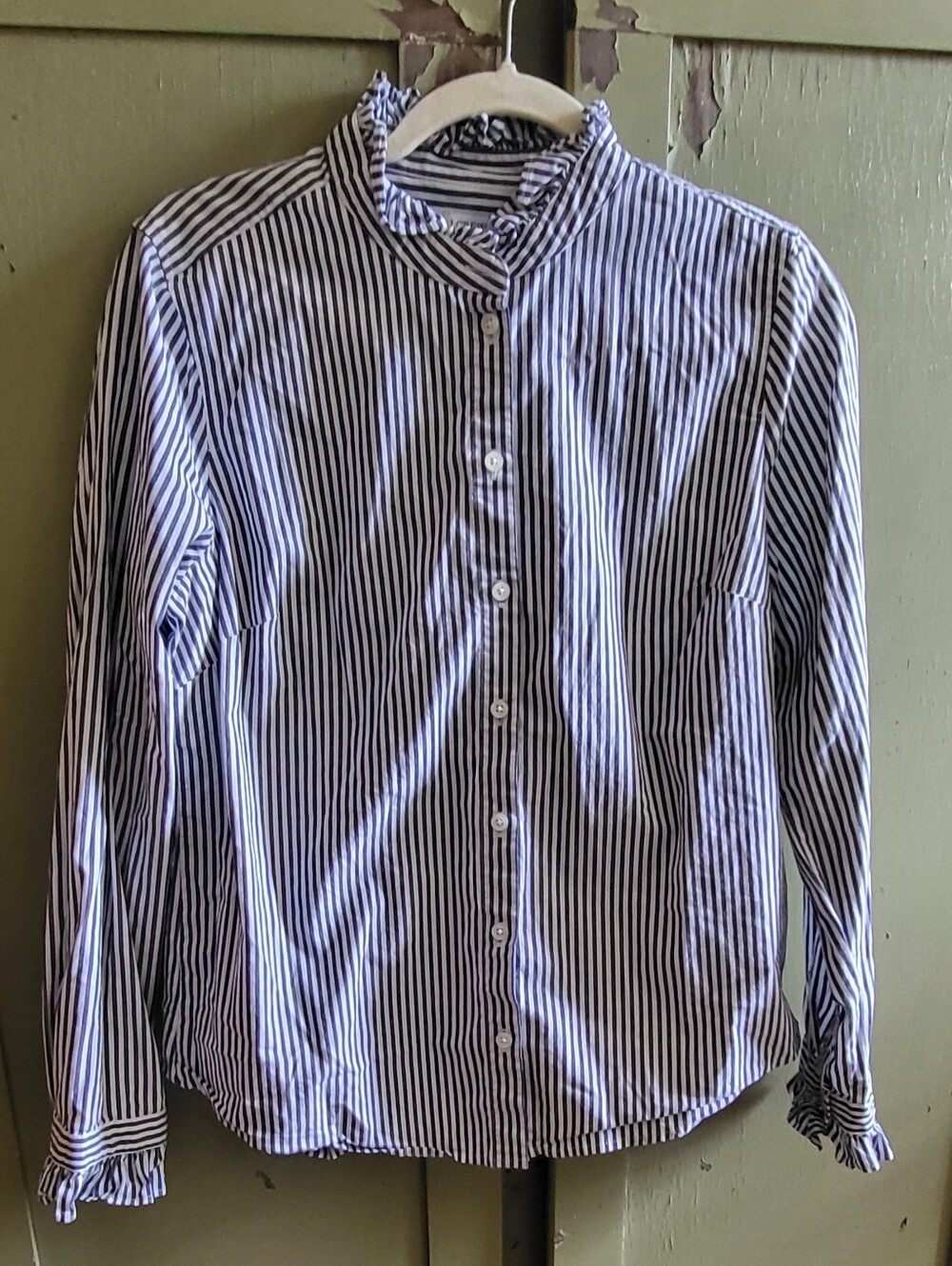 J.Crew Jules ruffle-collar shirt in striped cotton poplin Striped Shirt Blue &